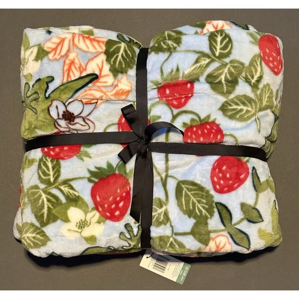 Vera Bradley Frogberry Garden Blue Frogs Oversized XL Throw Blanket 94X66" Twin - Picture 8 of 8